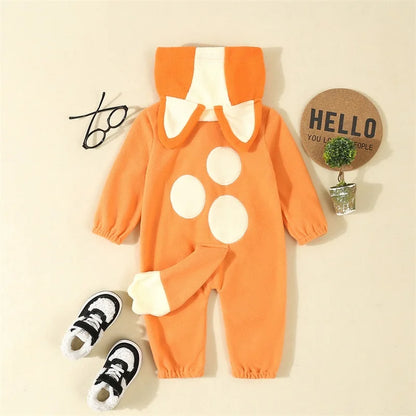 Cartoon Dog Costume for Toddlers - Blue & Orange Hooded Halloween Jumpsuit with Ears & Tail