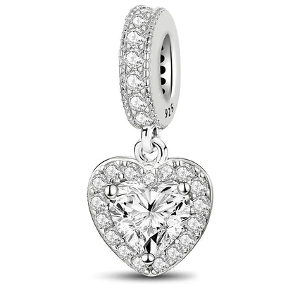 925 Sterling Silver Paw Heart Charm - Zircon Red Love Pendant Bead for DIY Bracelets & Women’s Fine Jewelry