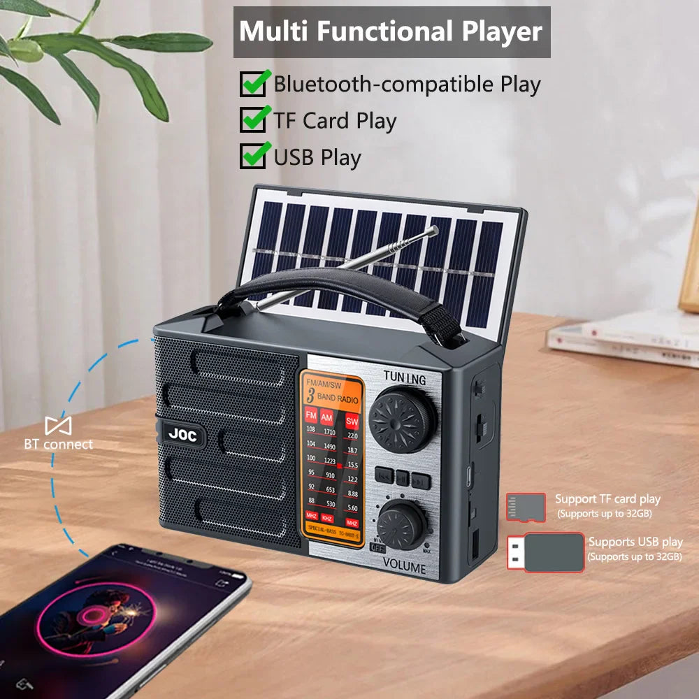 Portable AM/FM Shortwave Radio – Rechargeable Battery Powered Full Band Receiver with USB/TF MP3 Player & Bluetooth Speaker Function