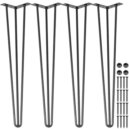 VEVOR 4Pcs Metal Hairpin Table Legs – 16-40 Inch, 3-Rod Design for DIY Furniture, Bench, Dining, Coffee Table