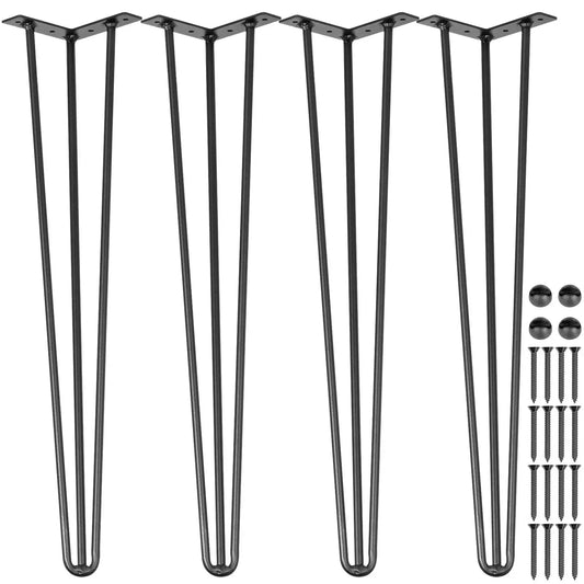 VEVOR 4Pcs Metal Hairpin Table Legs – 16-40 Inch, 3-Rod Design for DIY Furniture, Bench, Dining, Coffee Table