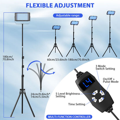 50W Ultraviolet Tanning Lamp — Tripod Solarium with 48 Blue LEDs (460nm & 480nm) for Body Tanning & Skincare
