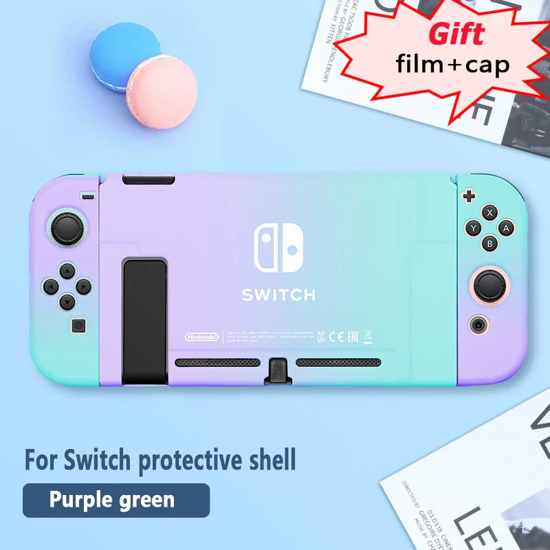 Protective Case & Film for Nintendo Switch – Rocker Cap Handle, Hard Base Cover with Skin-Friendly Gradient Design