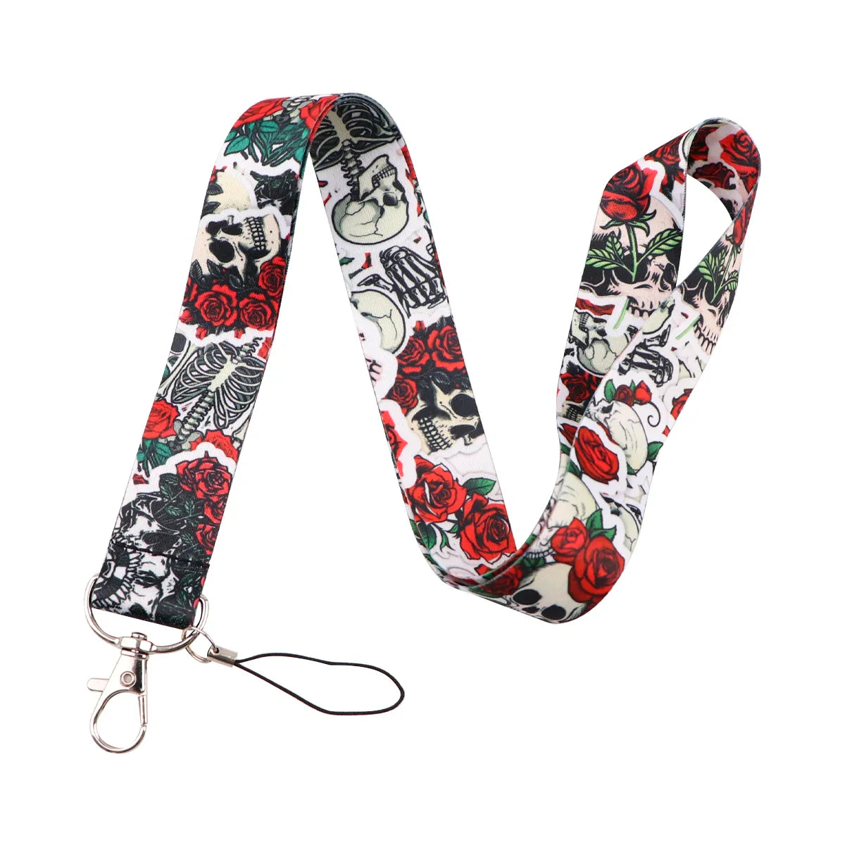 Black Crow Punk Skull Lanyard – Credential Holder Neck Strap for Keys, ID Cards & Phone Accessories, Halloween Gift