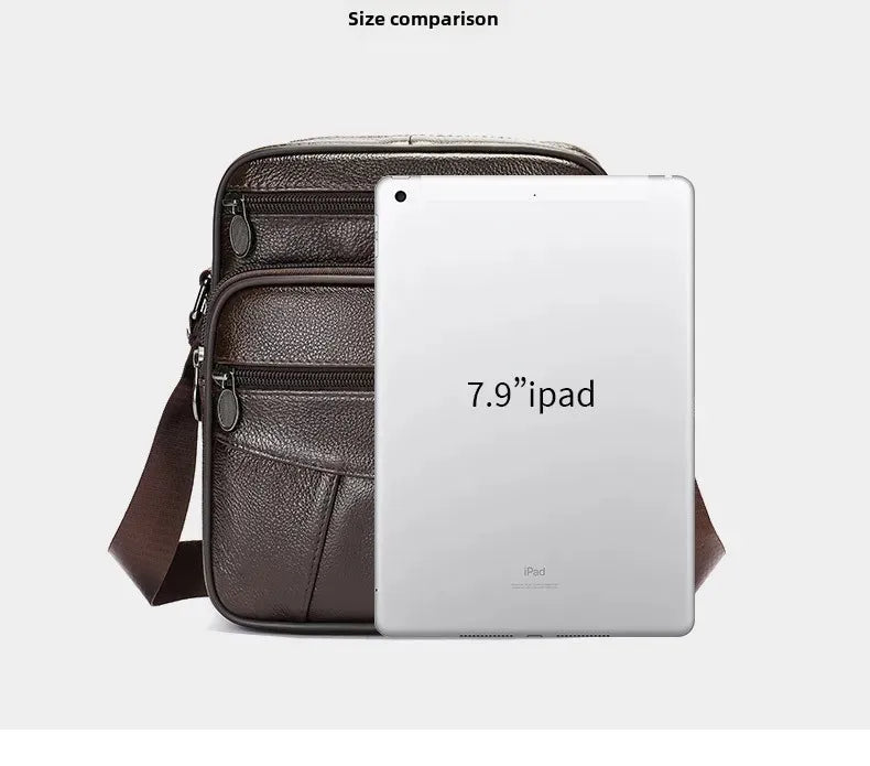 Men’s Genuine Leather Crossbody Bag – Small Outdoor Casual Bag for Motorcycle and Daily Use
