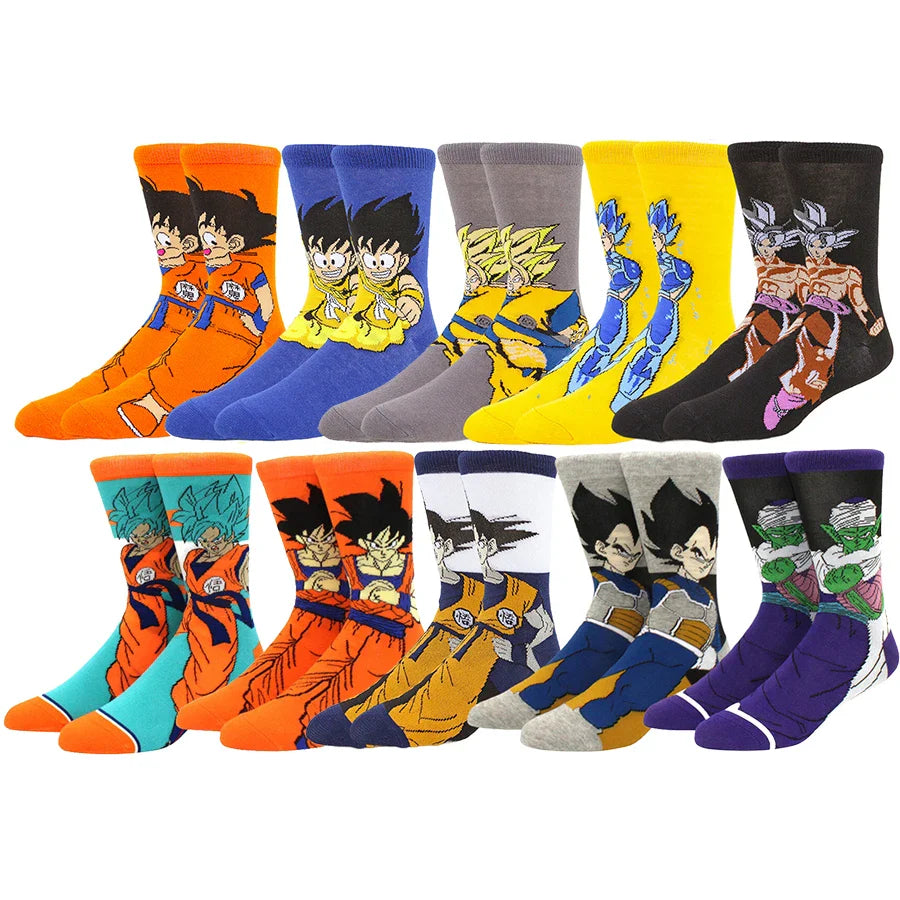 5 Pairs BANDAI Dragon Ball Anime Socks – Unisex Hip Hop Street Style Crew Socks for Men & Women