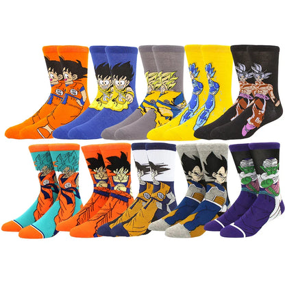 5 Pairs BANDAI Dragon Ball Anime Socks – Unisex Hip Hop Street Style Crew Socks for Men & Women