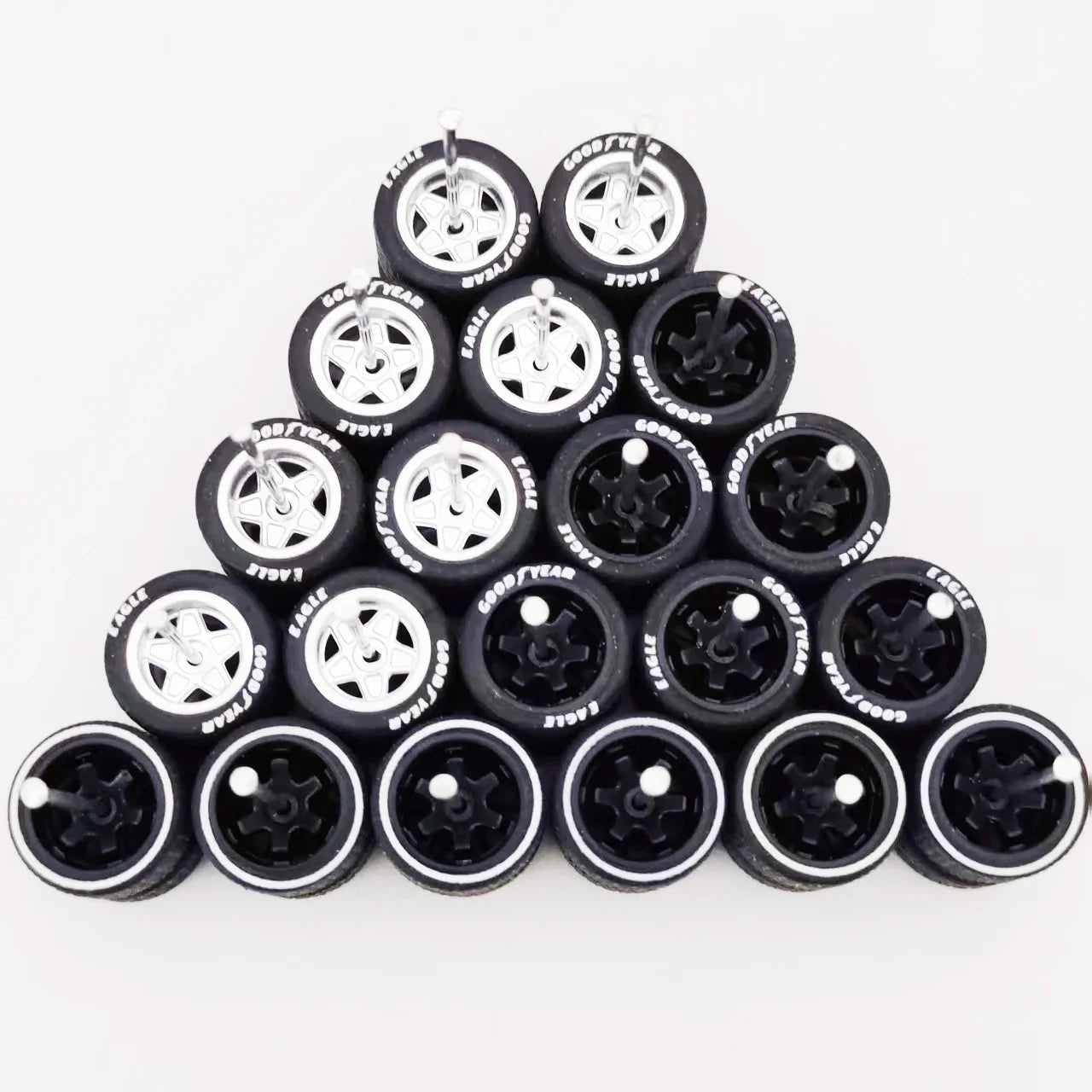 1:64 Alloy Car Wheels & Rubber Tires Set - Replacement Axles for Hot Wheels, Matchbox & Model Cars