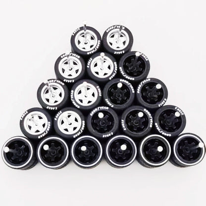 1:64 Alloy Car Wheels & Rubber Tires Set - Replacement Axles for Hot Wheels, Matchbox & Model Cars