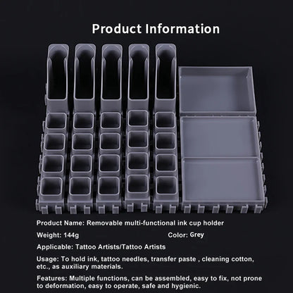 YILONG Multi-Spliced Tattoo Ink Cup & Cartridge Holder — ABS Desktop Storage Rack for Tattoo Accessories