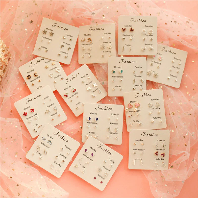 New S925 Silver Needle Stud Earrings Set – Simple & Cute Mini Earrings for Women & Girls, Exquisite Jewelry Gift