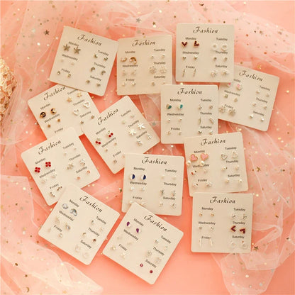 S925 Silver Stud Earrings Set - Simple Cute Mini Earrings for Women Girls Exquisite Jewelry Gift Wholesale
