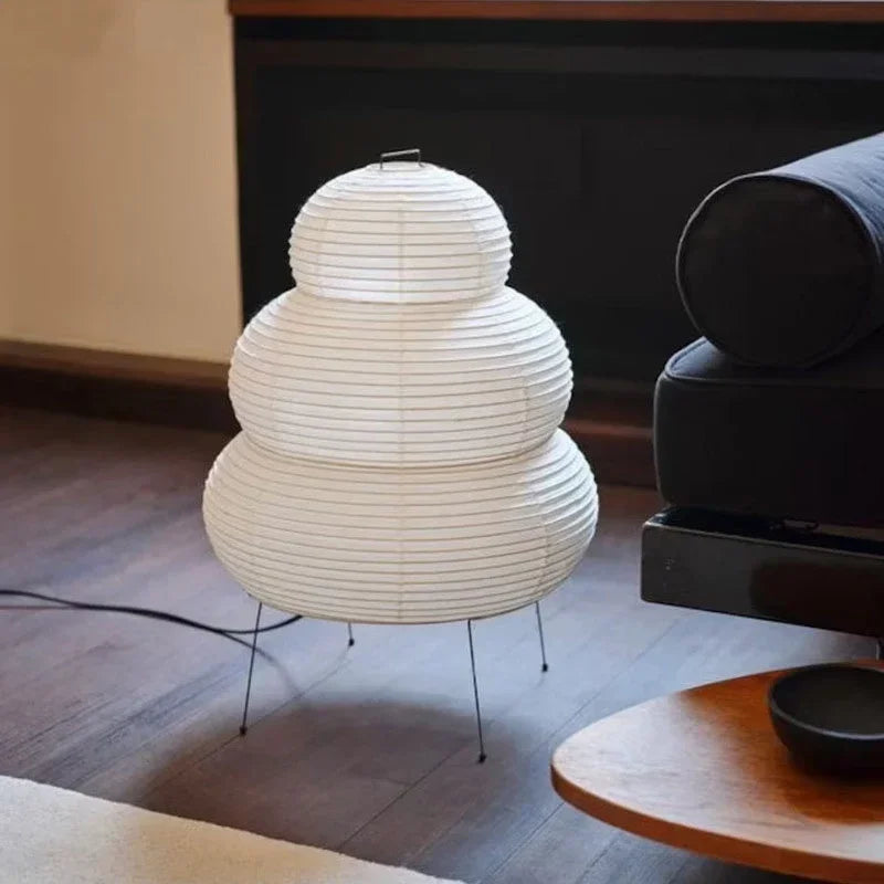 Japanese Akari Noguchi Yong Table Lamp - White Rice Paper Decorative Desk Light for Bedroom, Living Room, & Study