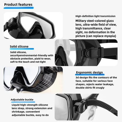 Dry Snorkel Set with Tempered Glass Diving Mask – Professional Panoramic Snorkeling & Swimming Training Gear for Adults
