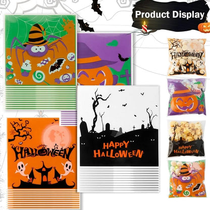 Halloween Candy Bags - Clear Self-Adhesive Treat Bags for Party Favors, Cookies & Gifts