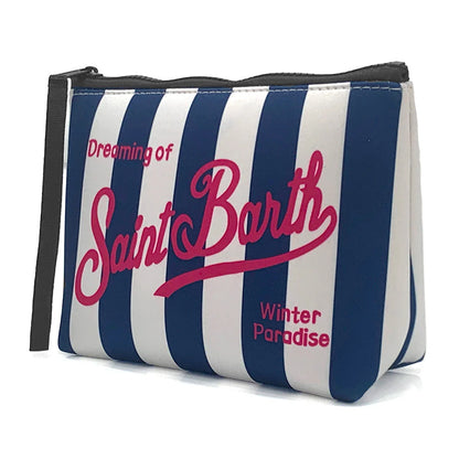 S-Saint B-Barth Striped Neoprene Zip-Up Clutch – Unisex Cosmetic & Toiletry Makeup Bag for Women