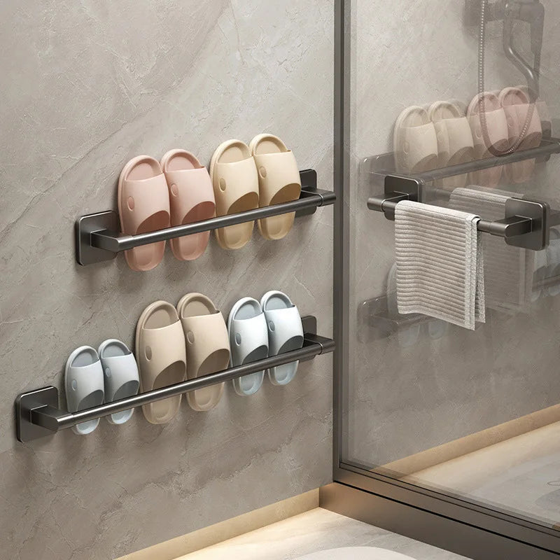 Wall Mounted Bathroom Slipper Rack - No Punching Storage for Bath, Bedroom, and Shower Room Slippers, Babouche Organizer Hanger