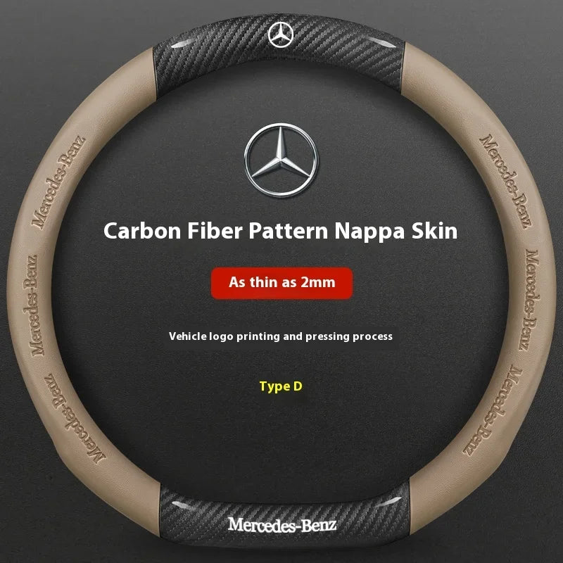 Mercedes-Benz Carbon Fiber Leather Steering Wheel Cover — Anti-Slip Fit for A/B/C/E/S/V/R-Class, C43, CLA, GLA, GLB, GLC, GLK, SLK, SL, Vito
