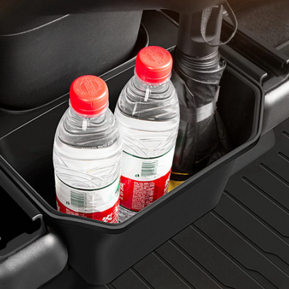 Rear Seat Storage Box for Tesla Model Y: Organizer Center Console Bins, Backseat Trash Can, Garbage Bag - Under Seat Tray Accessories