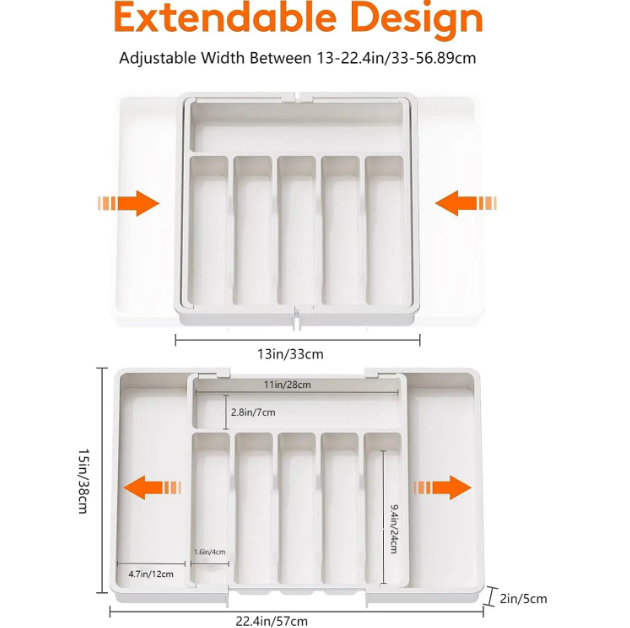 Adjustable Flatware Organizer Tray with Dividers Plastic Utensil Holder for Spoons Forks Knives Storage