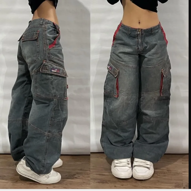 Y2K Streetwear Baggy Jeans – Unisex Washed Multi-Pocket Wide Leg High Waist Hip-Hop Gothic Harajuku Pants