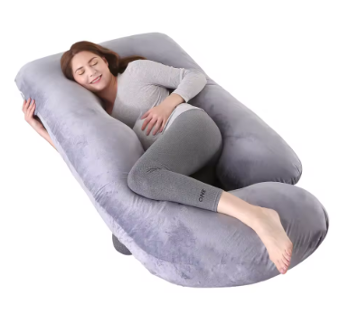 X Large 65-Inch J-Shaped Pregnancy Pillow - Full Body Maternity Pillow with Jersey Removable Cover, Grey, Essential for Comfortable Sleep