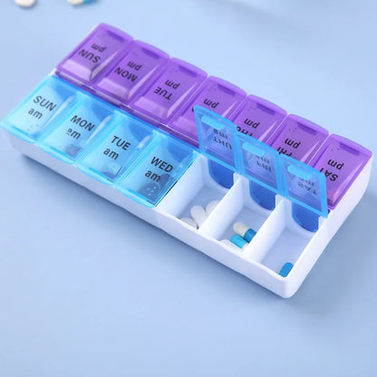 Weekly 14-Grid Pill Box – Portable 7-Day Organizer for Tablets, Vitamins & Medicine Storage Container