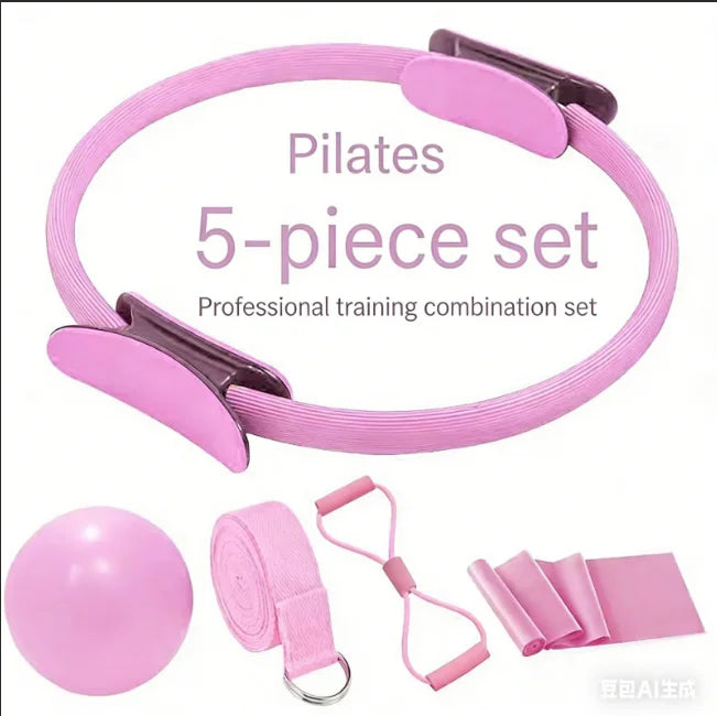 5-Piece Pilates Resistance Ring Set - Yoga Fitness Exercise Bands for Women & Girls