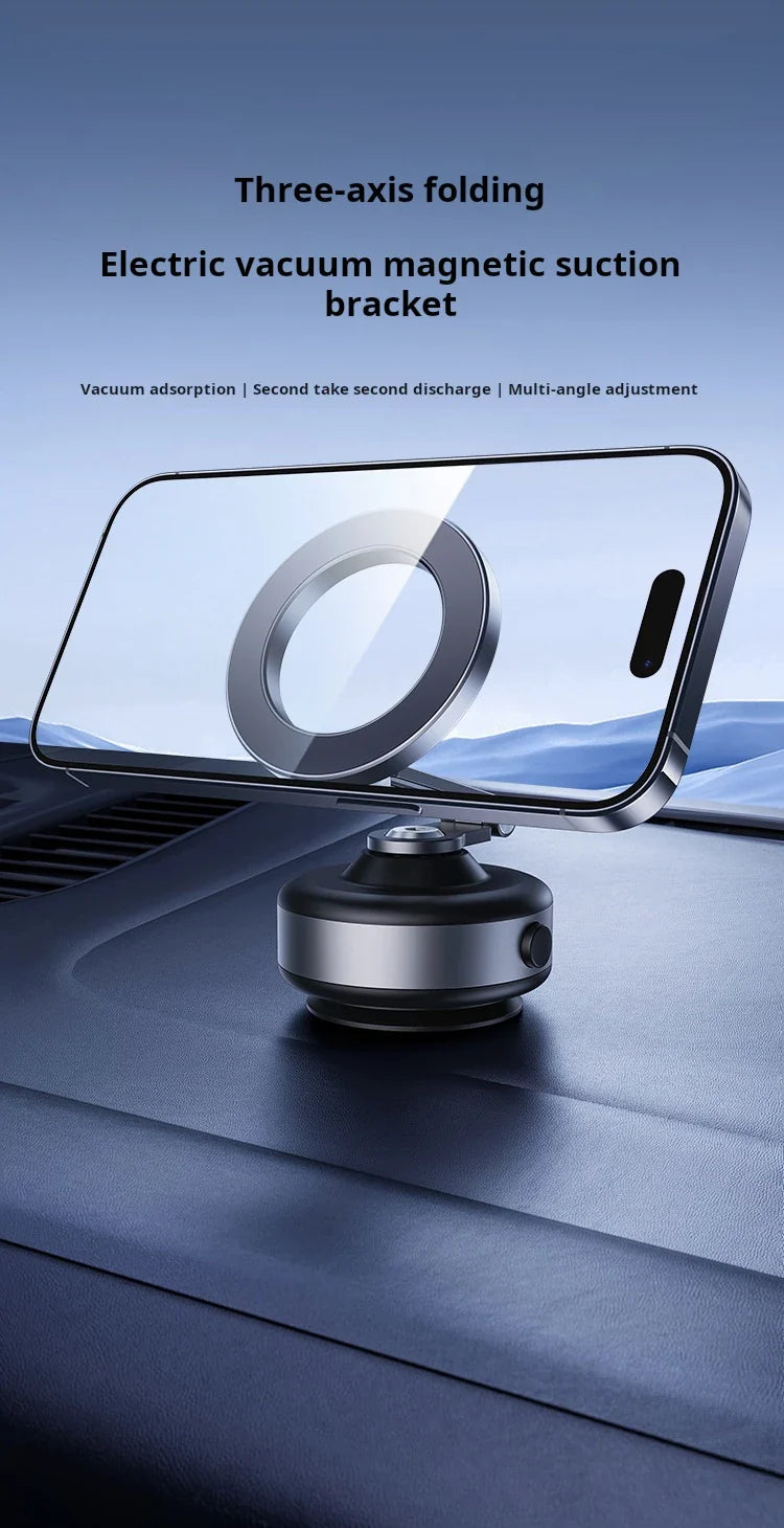 Magnetic Vacuum Adsorption Car Mount – Foldable 360° Rotating Aluminum Alloy Phone Holder for Smartphones