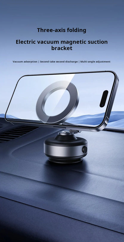Magnetic Vacuum Adsorption Car Mount – Foldable 360° Rotating Aluminum Alloy Phone Holder for Smartphones