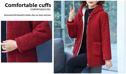 Women’s Thickened Hooded Cotton Jacket – Fleece-Lined Winter Coat, Warm Mommy-Style Outerwear by AE Stock