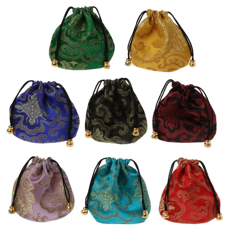 Silk Brocade Drawstring Gift Bags – Embroidered Jewelry, Coin & Candy Pouch for Wedding & Party Favors