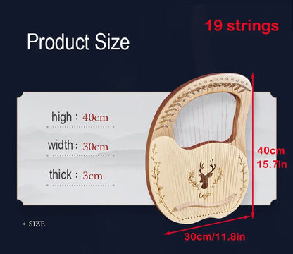 Lyre Harp 19-String – Mahogany Wood Stringed Musical Instrument with Tuning Wrench & Spare Strings