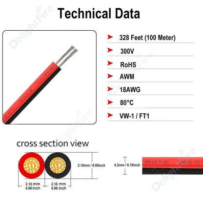 2-PIN Electrical Wire – Tinned Copper PVC Insulated Red & Black Cable for LED Strip Light Extension, 18/26/28 AWG