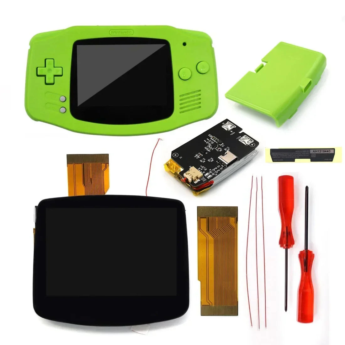 GBA V5 Laminated IPS LCD Backlight Kit – Built-In 1800mAh Rechargeable Battery with Type-C Port for Game Boy Advance