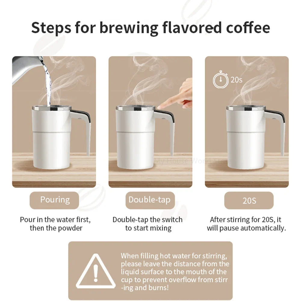 Automatic Stirring Cup – Rechargeable Portable Coffee Mug with Electric Stainless Steel Mixer, Rotating Magnetic Self-Stirring