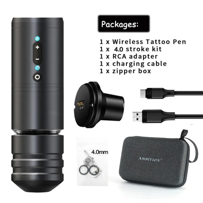 Ambition Ninja Pro Wireless Tattoo Machine – Portable Rotary Pen with 2400mAh Battery & Coreless Motor for Artists