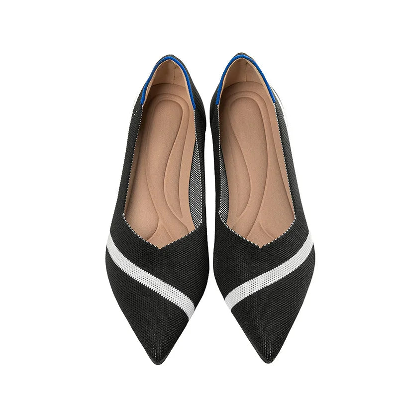 Women’s Knitted Elastic Flat Shoes Plus Size 42–43 – Soft Comfortable Slip-On Flats for Spring & Autumn