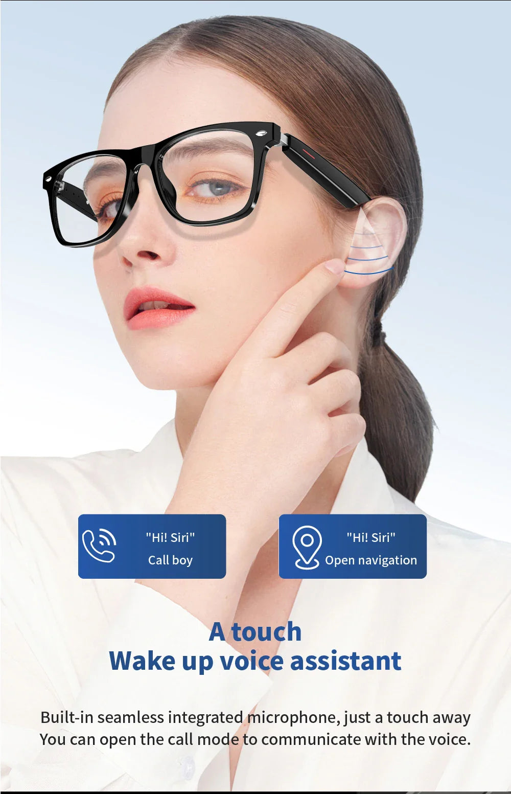 SENBONO E13 Smart Glasses – Blue Light Filtering Polarized Lenses with Audio, Built-in Mic, Speakers, Touch & Voice Assistant