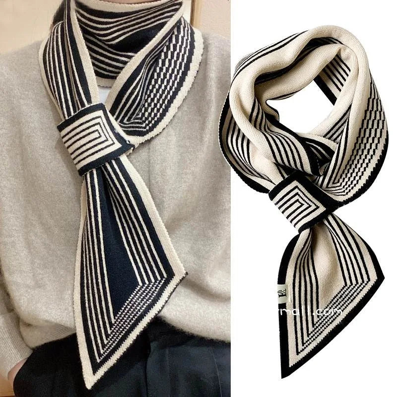 Elegant Winter Scarf for Women – Cross Tie Fake Collar Neck Warmer with Geometric Design – Windproof Neck Protection