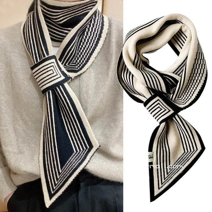 Elegant Winter Scarf for Women – Cross Tie Fake Collar Neck Warmer with Geometric Design – Windproof Neck Protection