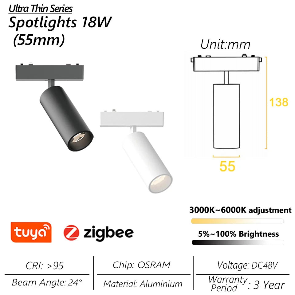 Ultra-Thin 6mm Magnetic Track Light – Dimmable LED Spot Lamp with Smart Tuya Zigbee Gateway