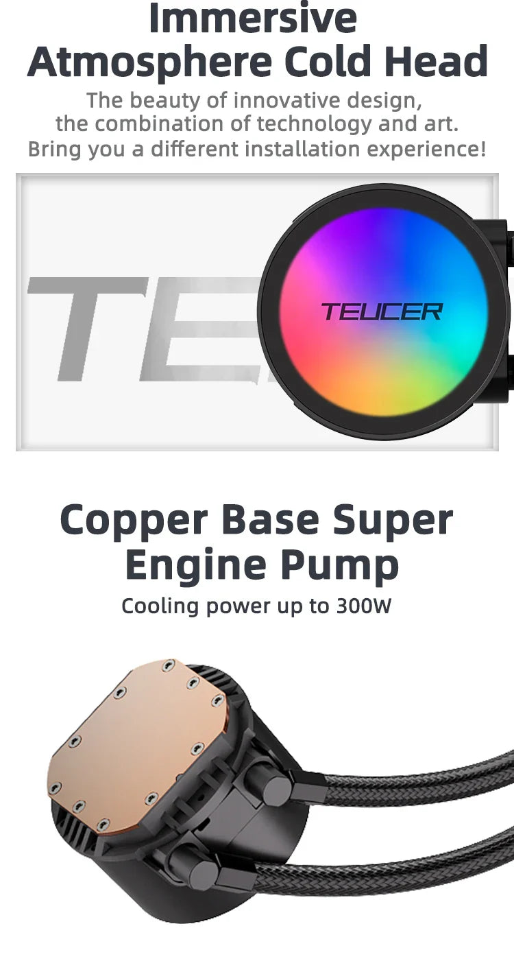 TEUCER AF-120 RGB Water Cooler — 120mm CPU Radiator with Fan for Intel 2011/1700/155X & AMD AM4/AM5