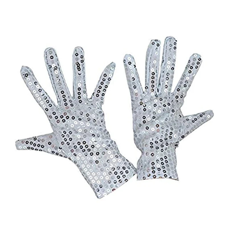 Internet Celebrity Sequined Gloves — Short Fashion Stage Performance Mittens in Black, Silver, Red, Yellow & Blue