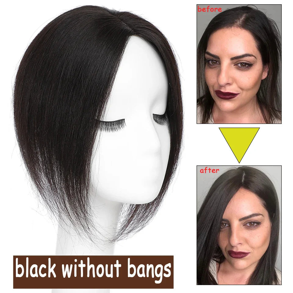 Dazzeal Human Hair Topper – 100% Real Straight Hair, Lace Base, Clip-In with Bangs, 10x12cm, 360° Coverage