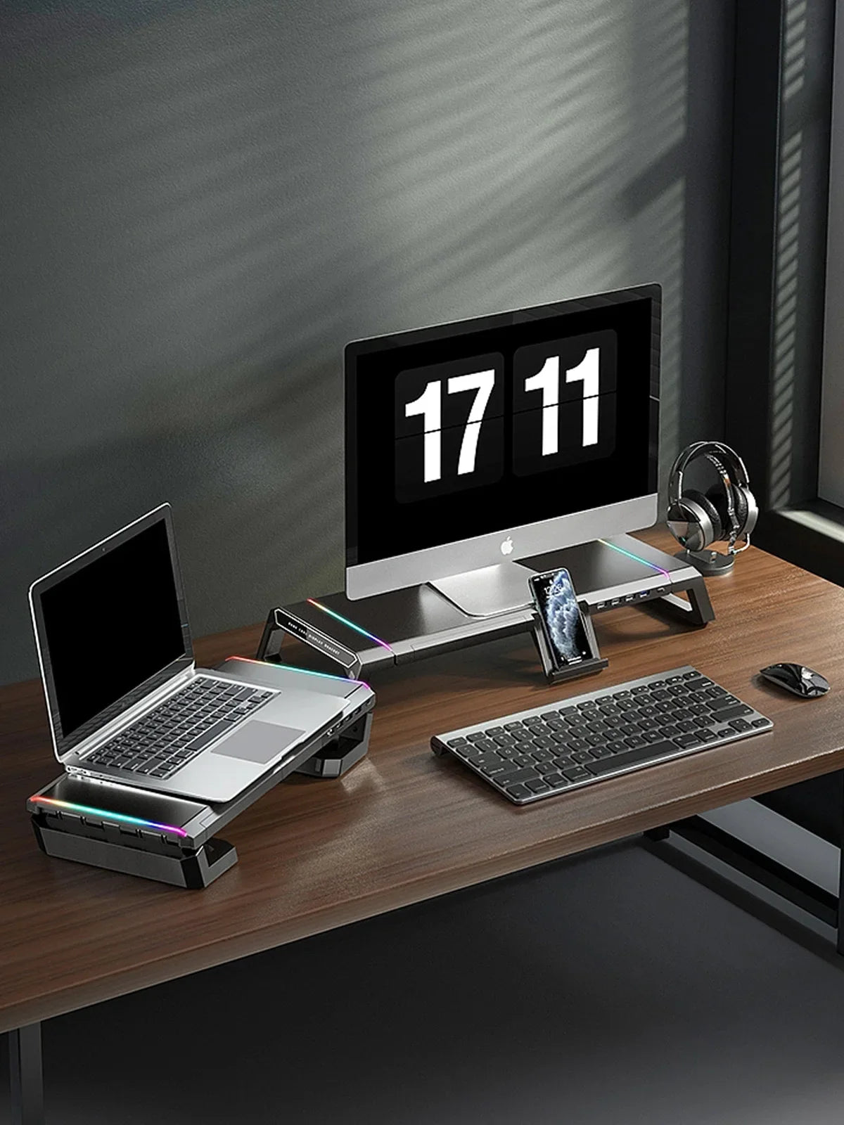 Hot Sell Aluminum PC Monitor Stand with 4 USB Ports & Keyboard Storage – Laptop Stand with USB 3.0 Fast Charging