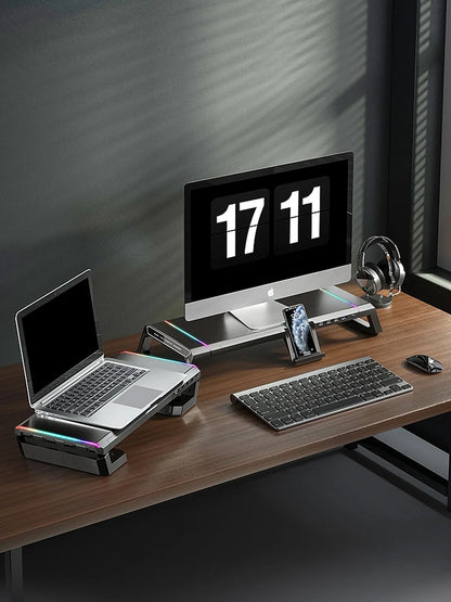 Hot Sell Aluminum PC Monitor Stand with 4 USB Ports & Keyboard Storage – Laptop Stand with USB 3.0 Fast Charging