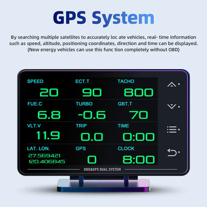 XS OBD+GPS Car HUD Gauge - Multi-Function Head-Up Display with LCD for Temperature, Turbo & Oil Pressure