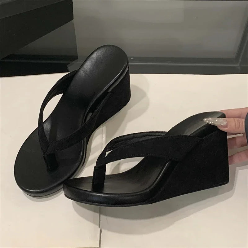 Leopard Print Platform Wedge Sandals - Women’s Summer Clip Toe Thick Sole Slippers