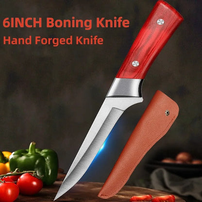 Stainless Steel Boning Knife – Kitchen Fruit Paring, Meat, Pork, Beef, and Fish Cutter with Chef Cleaver and Cover